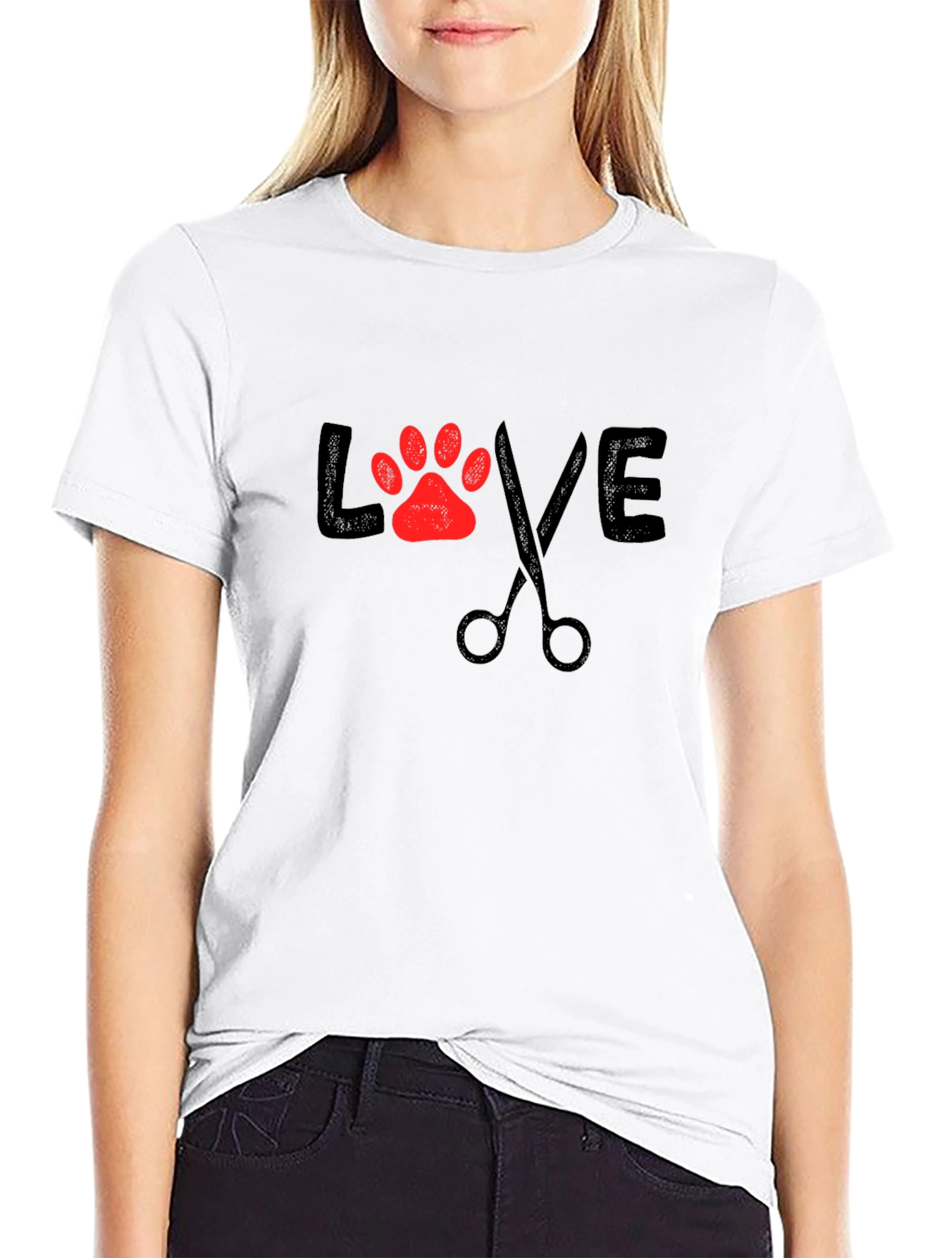 Love Grooming Black T-Shirt Paw Print Scissors