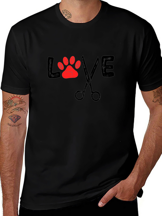 Love Grooming Black T-Shirt Paw Print Scissors