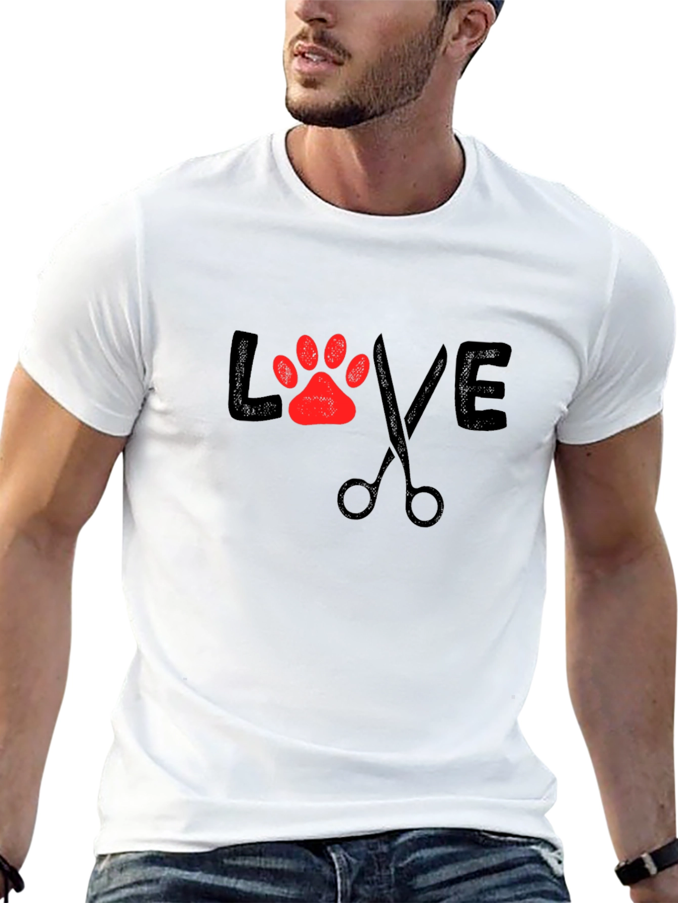 Love Grooming Black T-Shirt Paw Print Scissors