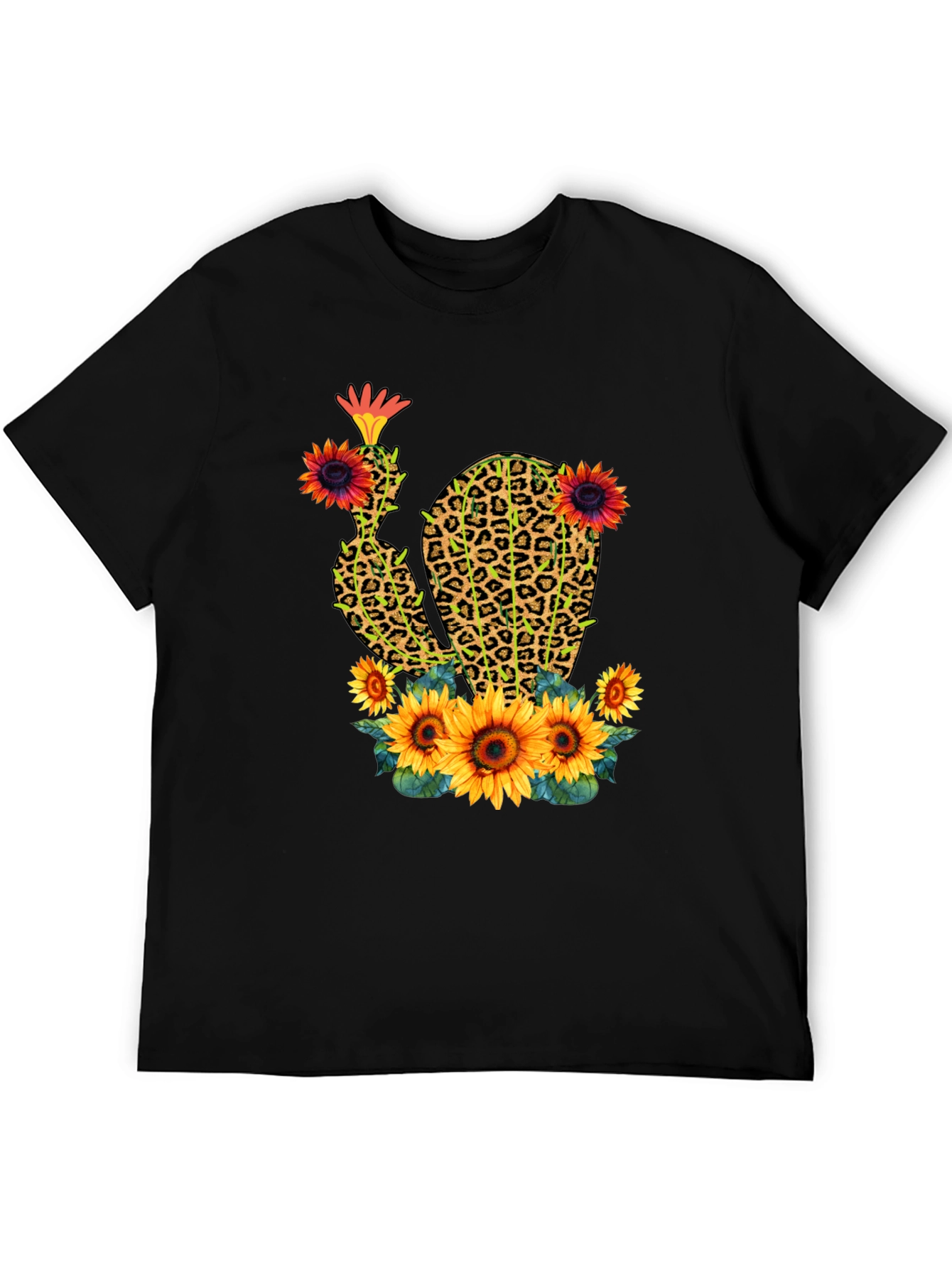 Leopard Print Cactus & Sunflower Graphic Tee