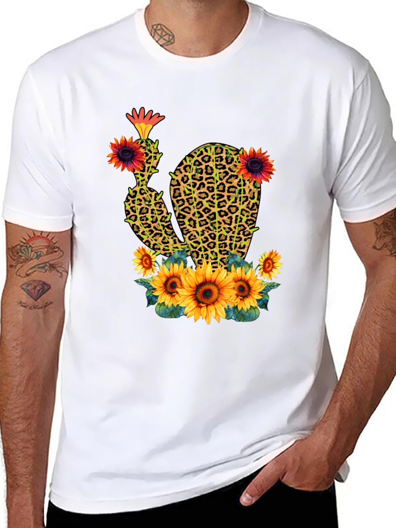 Leopard Print Cactus & Sunflower Graphic Tee