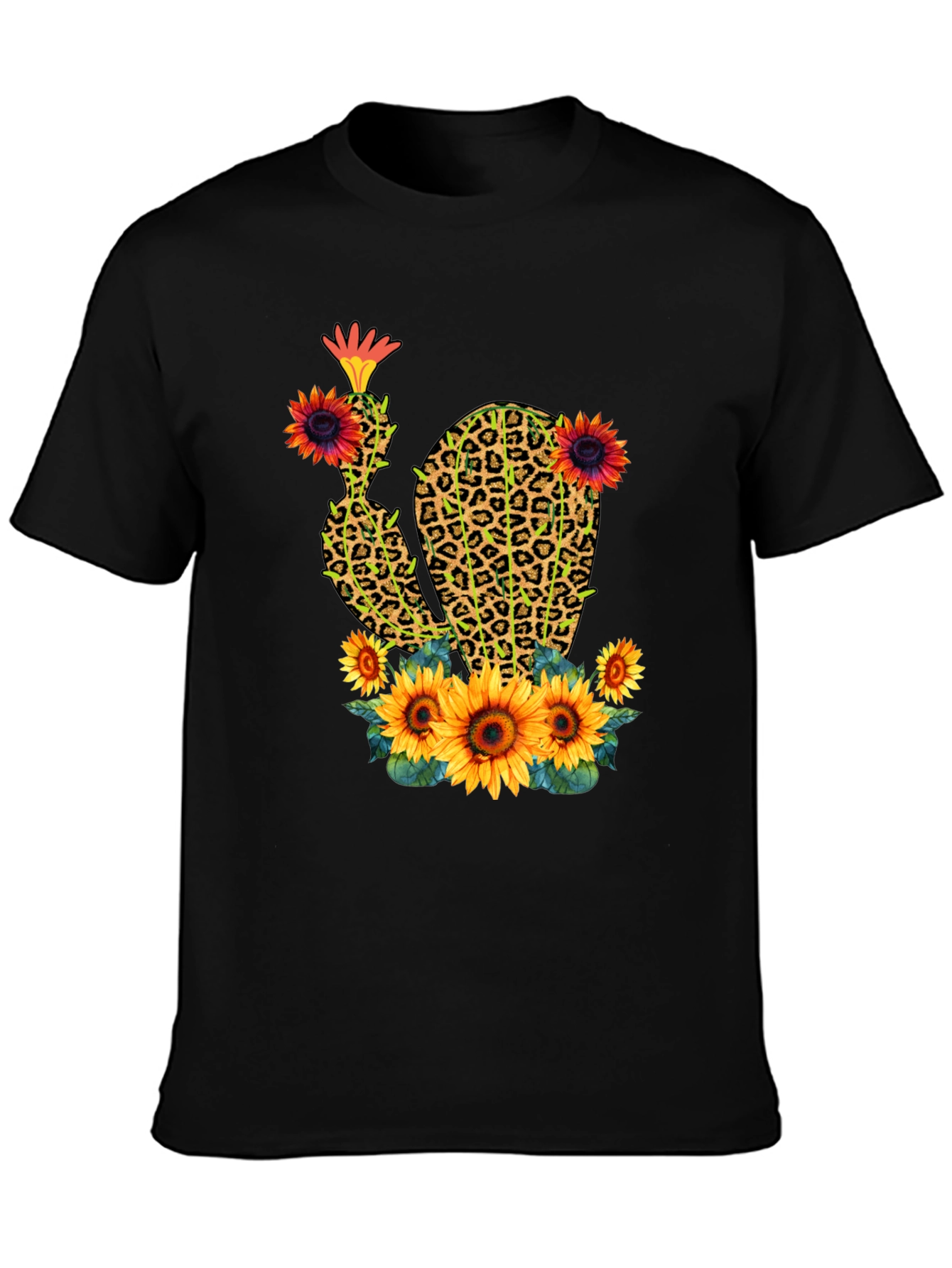 Leopard Print Cactus & Sunflower Graphic Tee