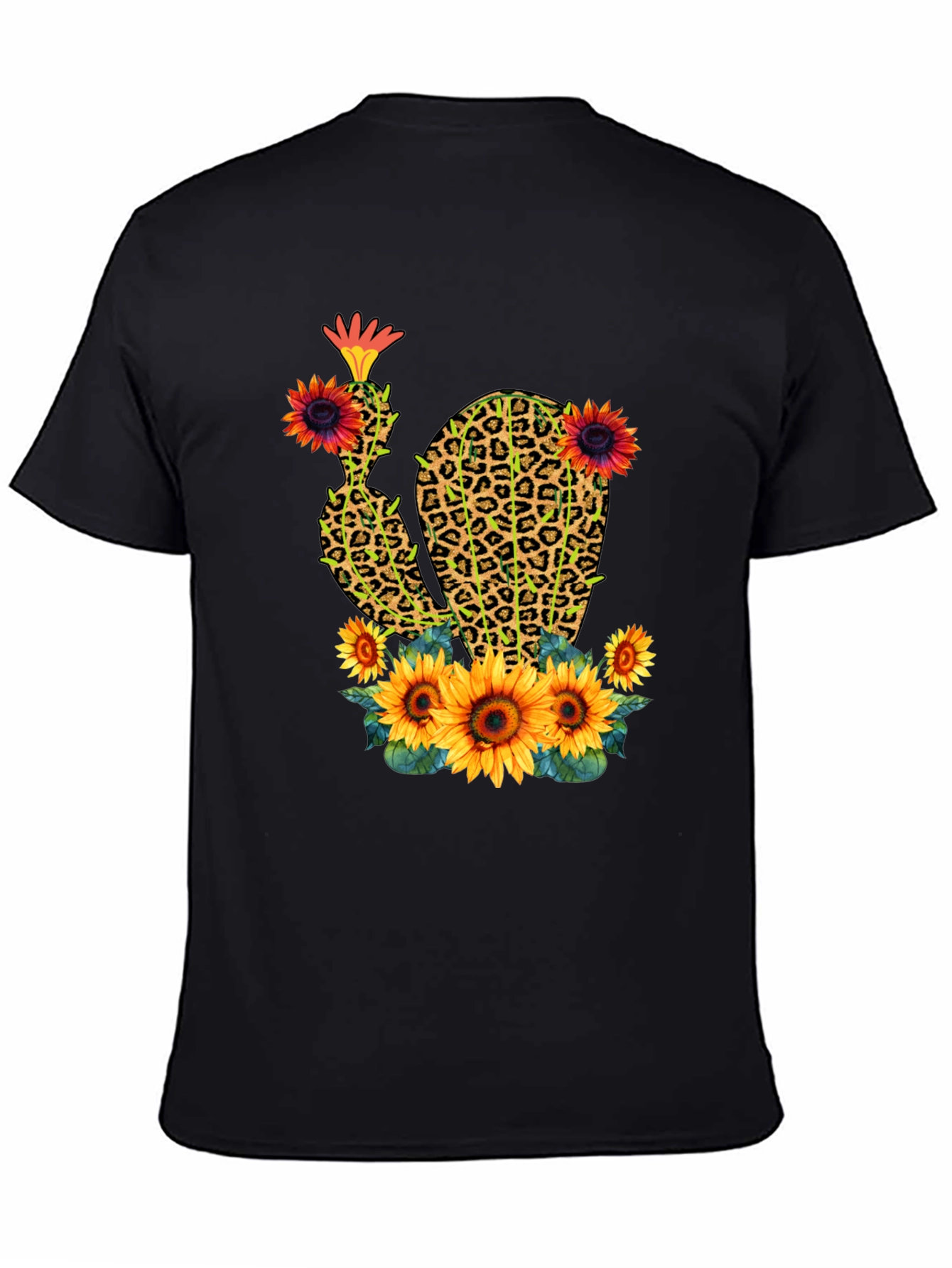 Leopard Print Cactus & Sunflower Graphic Tee