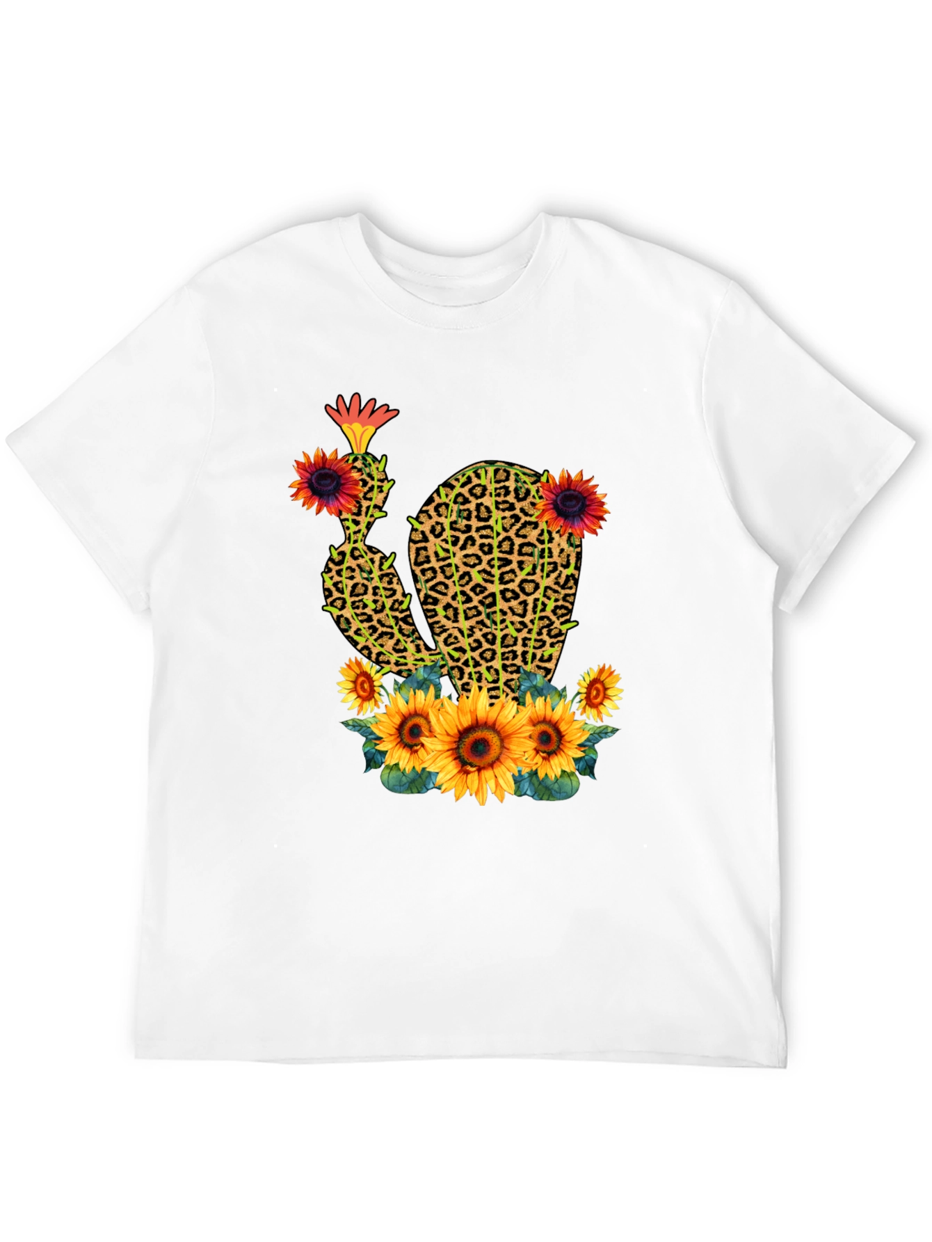 Leopard Print Cactus & Sunflower Graphic Tee