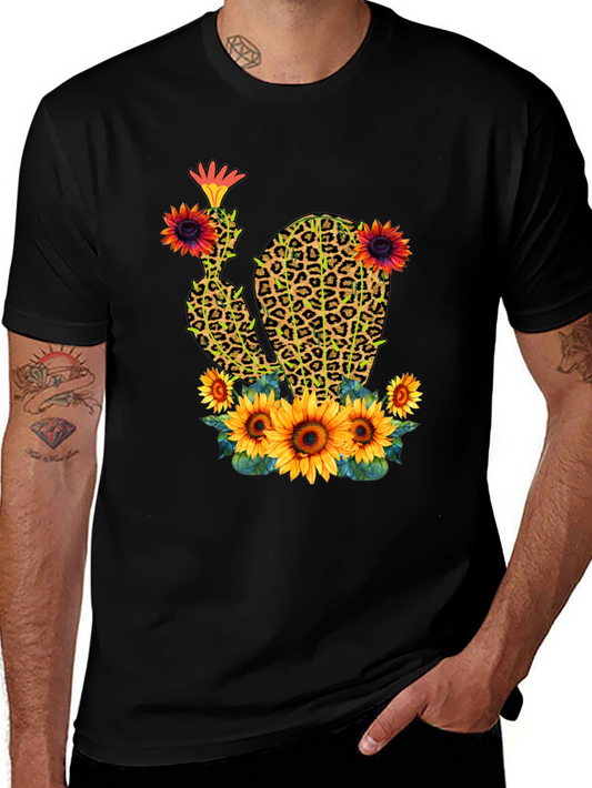 Leopard Print Cactus & Sunflower Graphic Tee