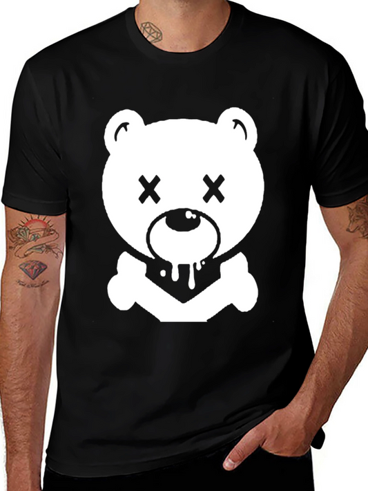 Edgy Bear Graphic Tee - Black Cotton T-Shirt