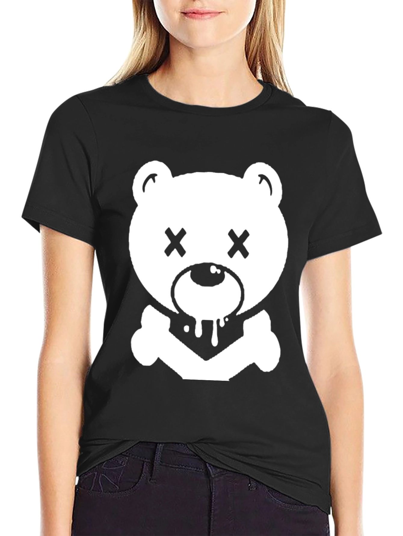 Edgy Bear Graphic Tee - Black Cotton T-Shirt