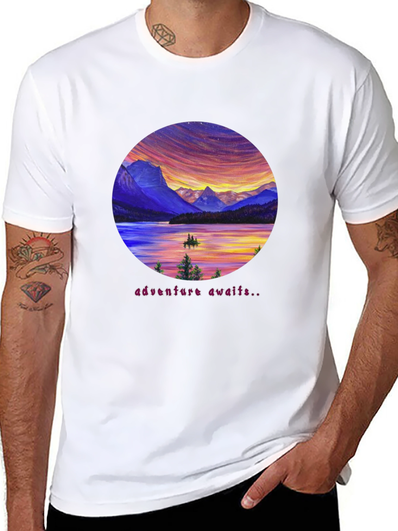 Adventure Awaits Graphic Tee - Lake & Mountain Design