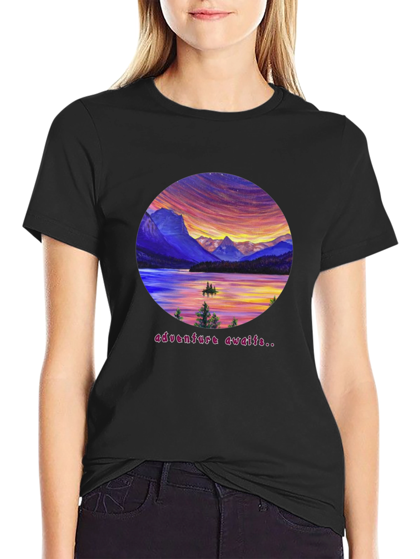 Adventure Awaits Graphic Tee - Lake & Mountain Design