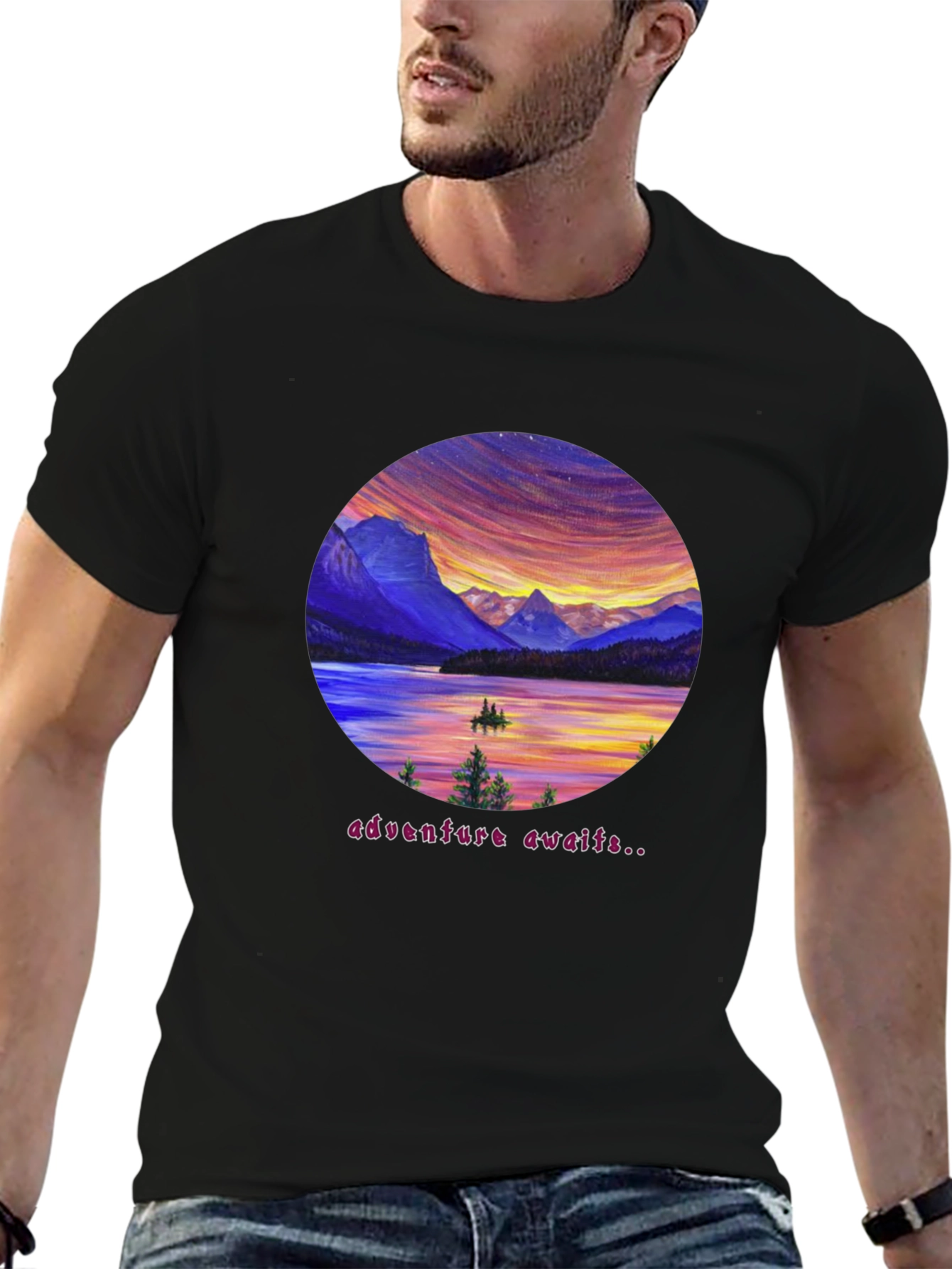 Adventure Awaits Graphic Tee - Lake & Mountain Design