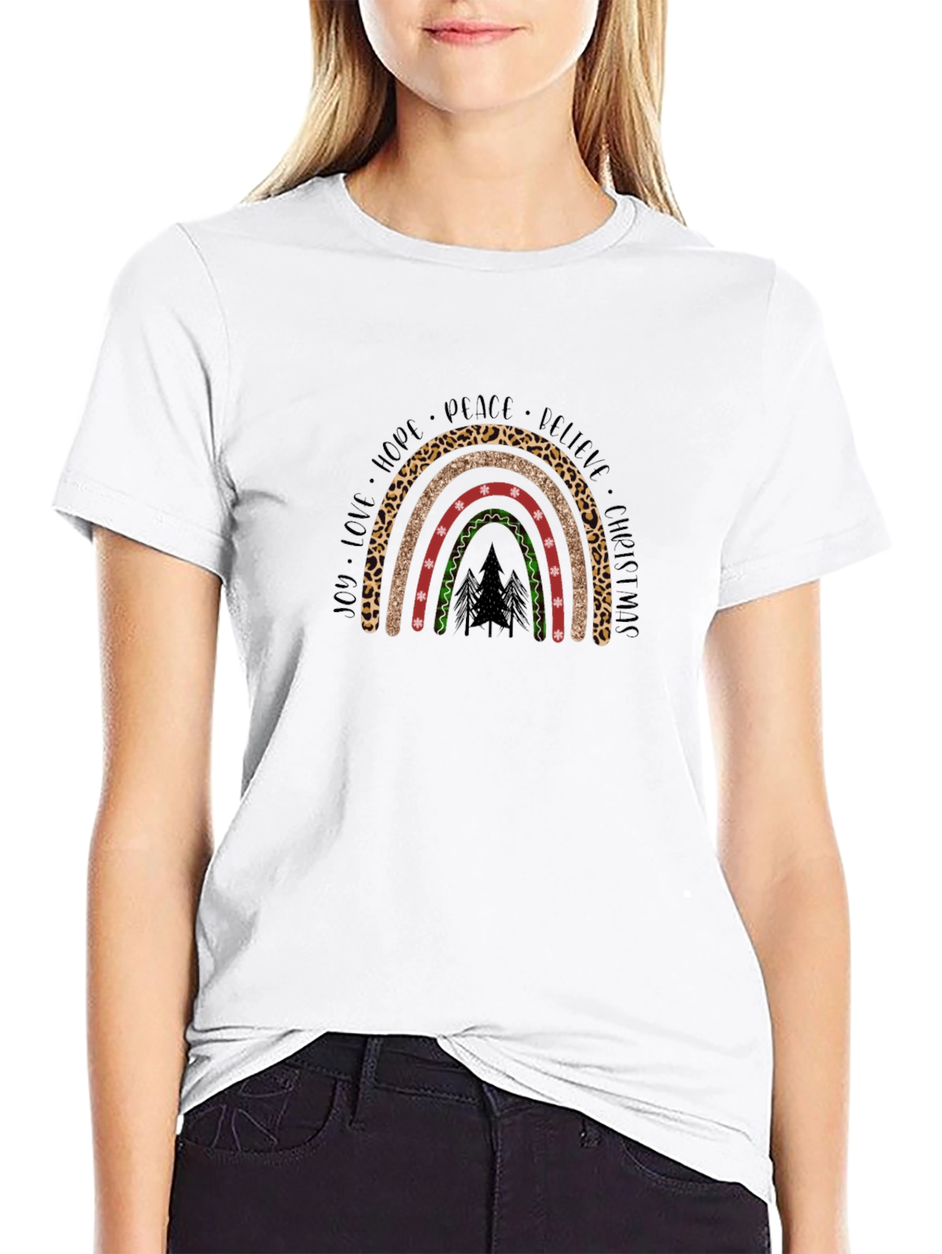 Christmas Rainbow Graphic Tee - Holiday Cheer