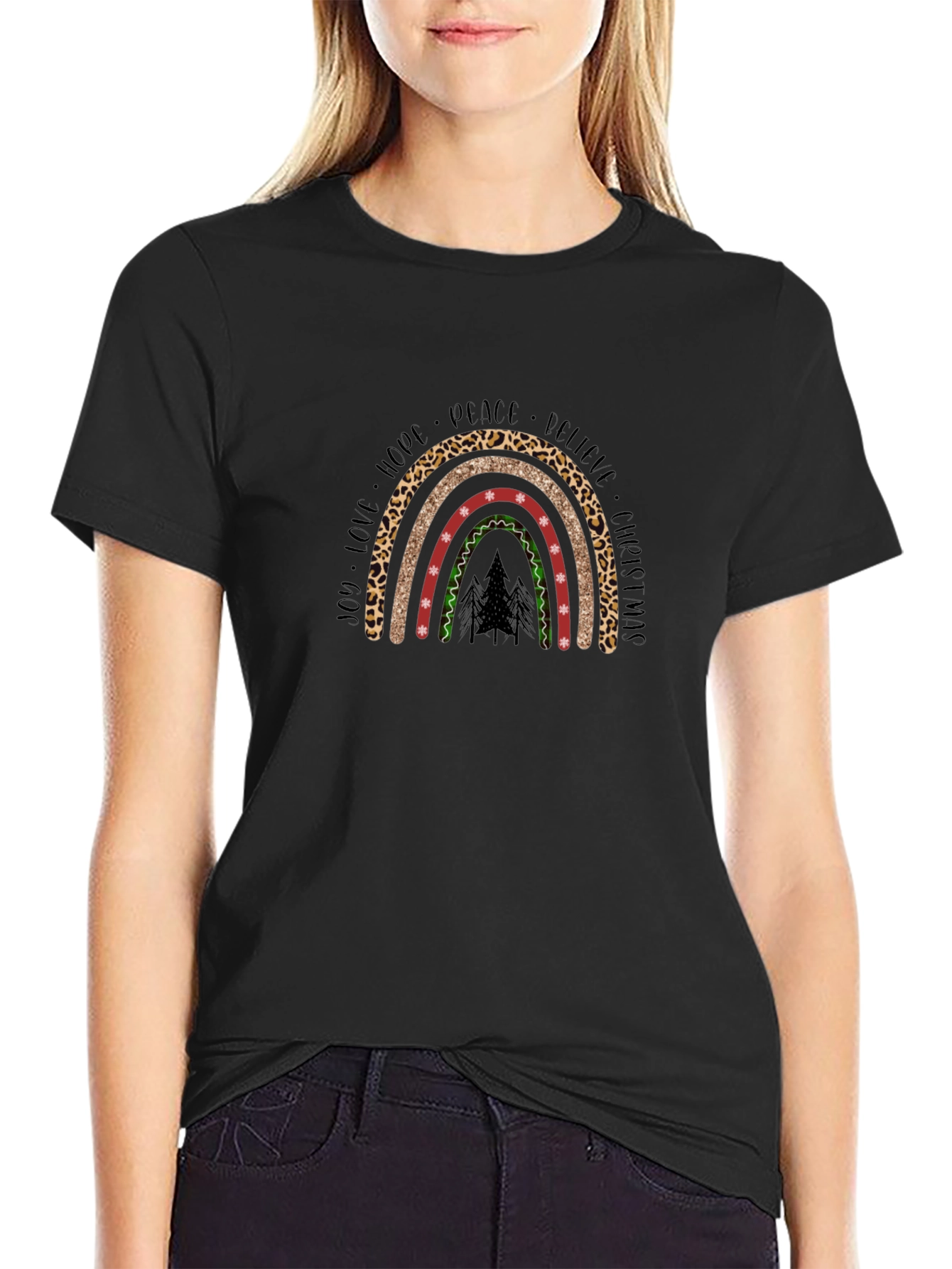 Christmas Rainbow Graphic Tee - Holiday Cheer