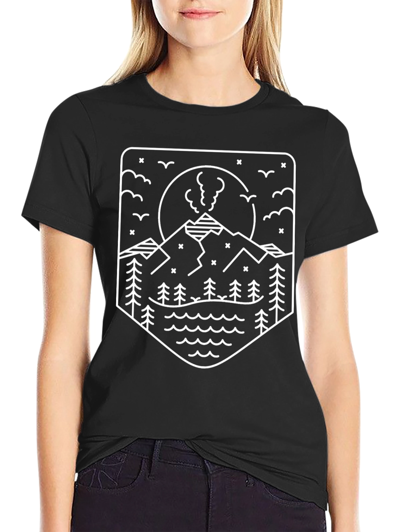 Mountain Graphic Tee - Black Crew Neck Shirt