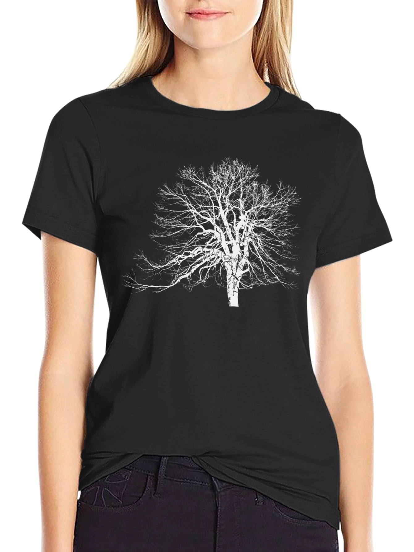 Bare Tree Graphic Tee - Black Cotton T-Shirt