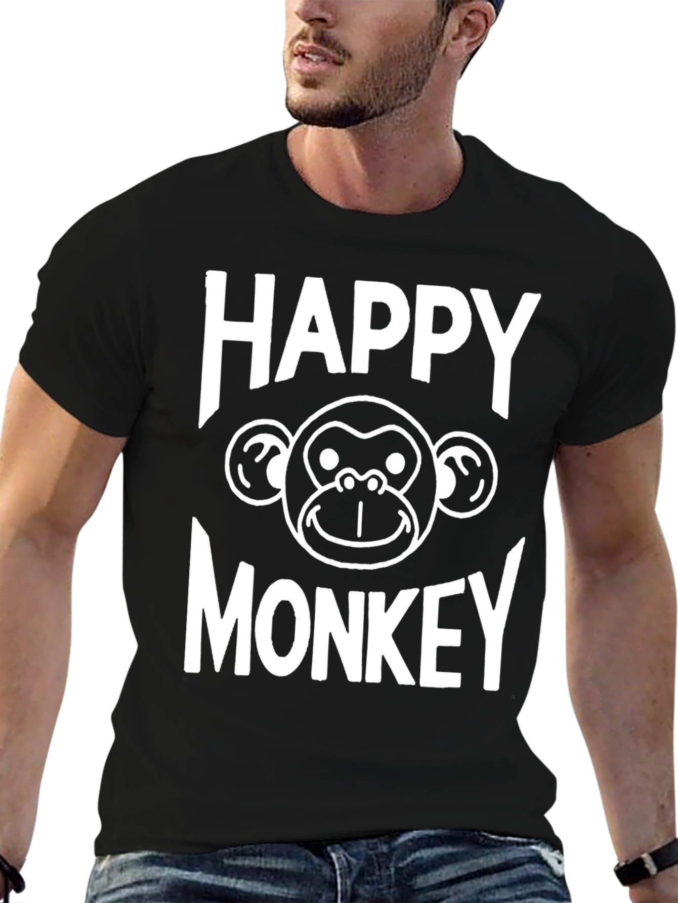 Happy Monkey Graphic T-Shirt - Black