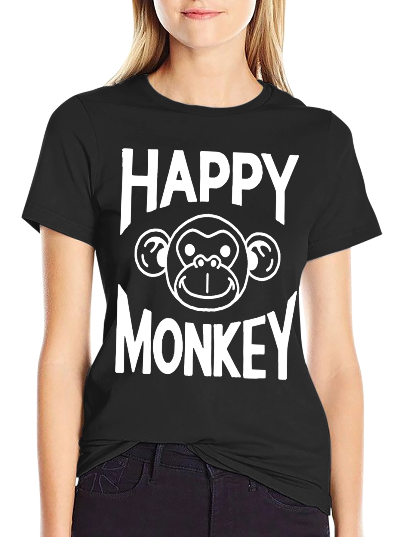 Happy Monkey Graphic T-Shirt - Black