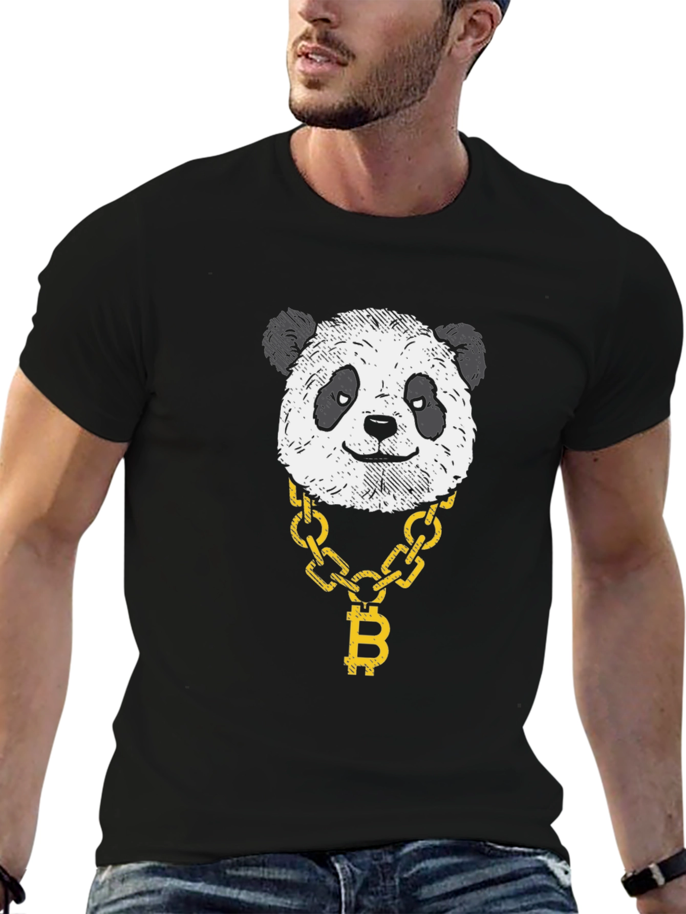 Panda Bitcoin Chain Graphic Black T-Shirt