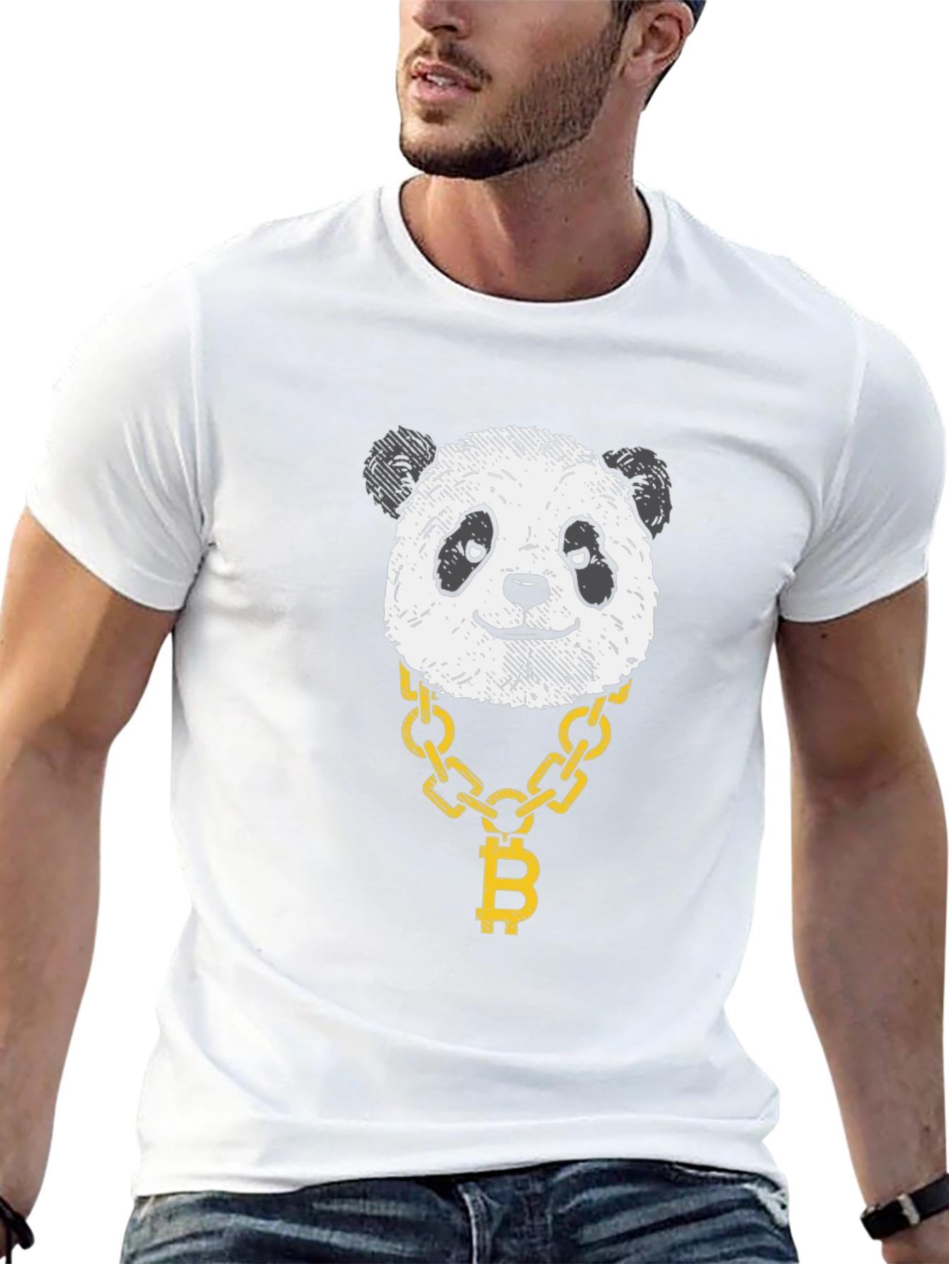 Panda Bitcoin Chain Graphic Black T-Shirt