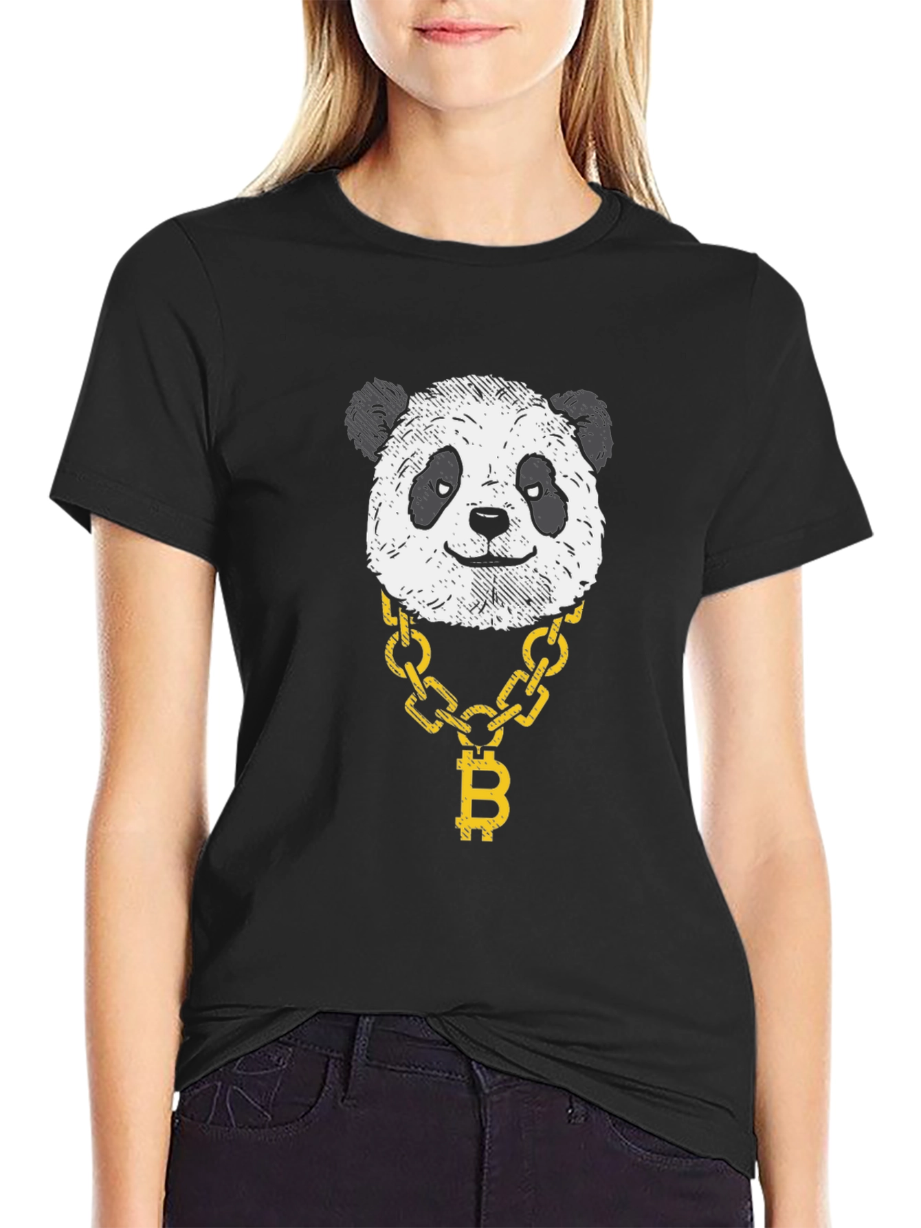 Panda Bitcoin Chain Graphic Black T-Shirt