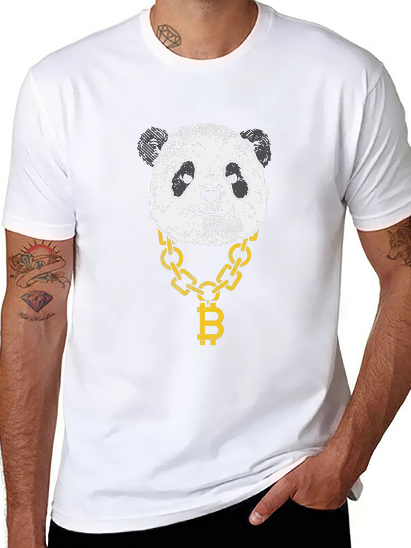 Panda Bitcoin Chain Graphic Black T-Shirt