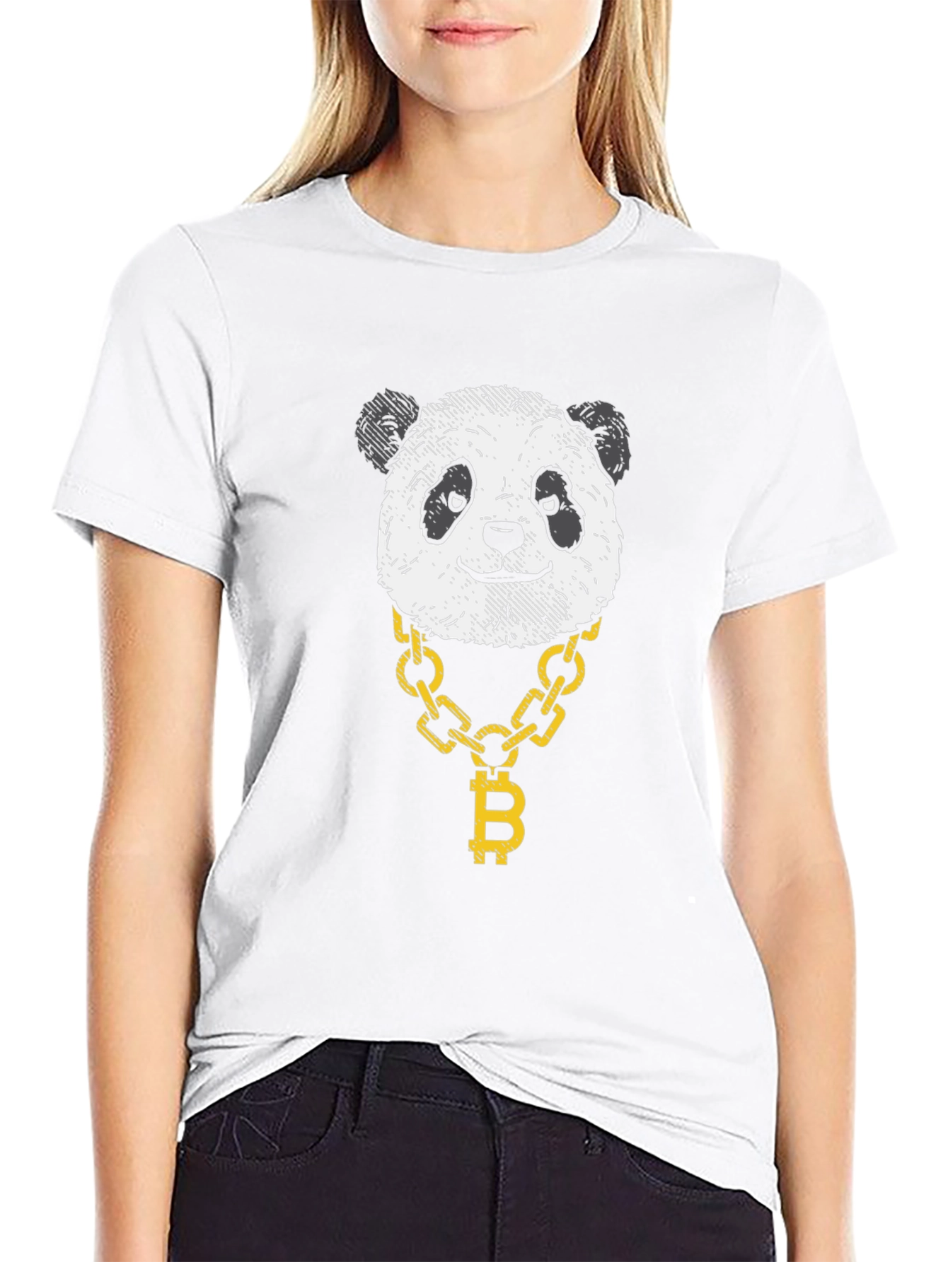 Panda Bitcoin Chain Graphic Black T-Shirt