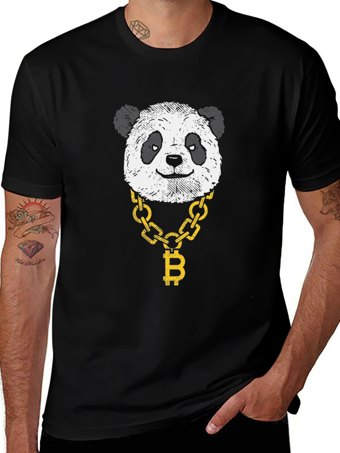 Panda Bitcoin Chain Graphic Black T-Shirt