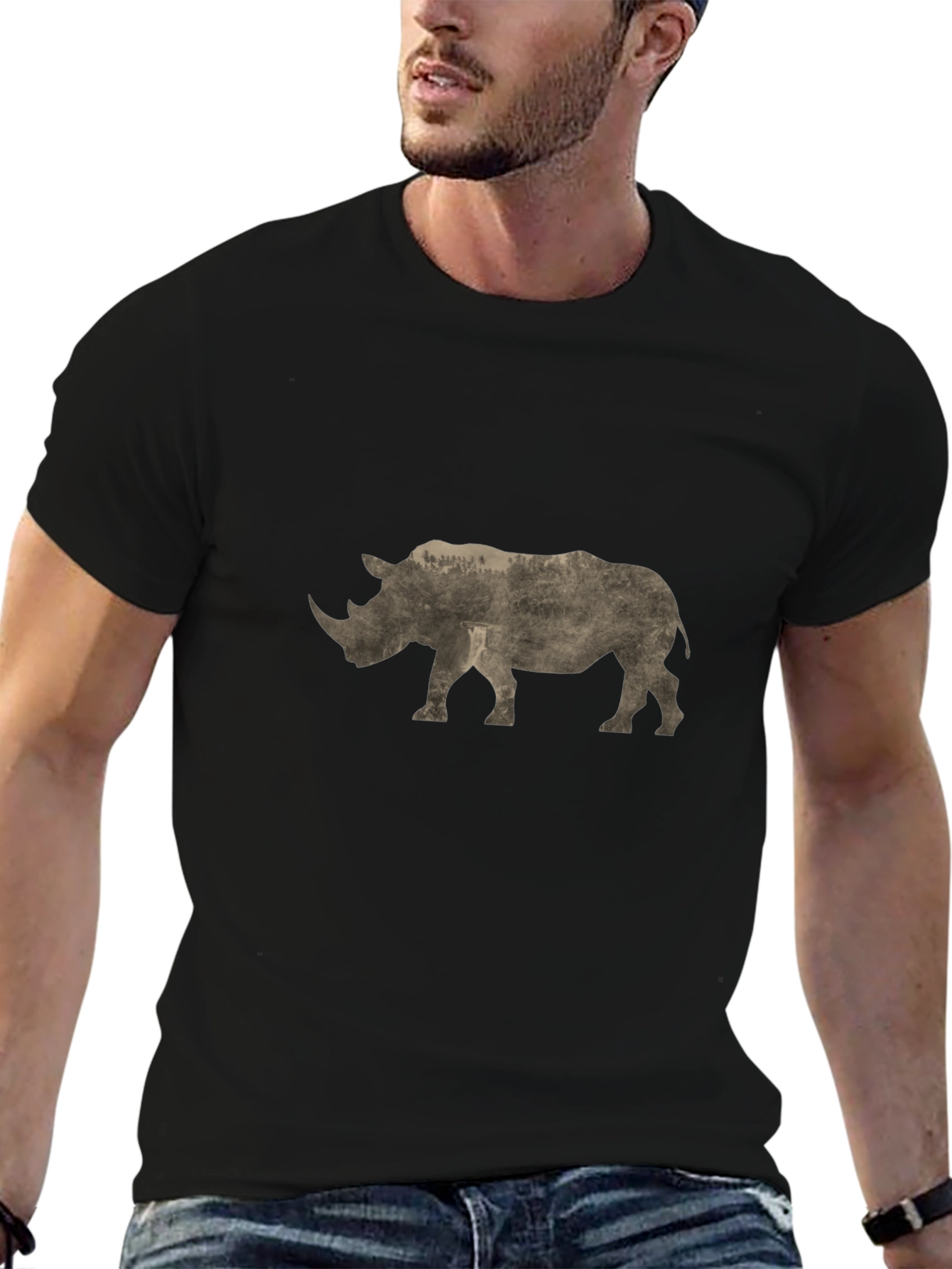 Rhinoceros Graphic Print Black T-Shirt