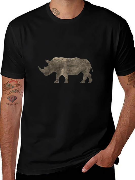 Rhinoceros Graphic Print Black T-Shirt