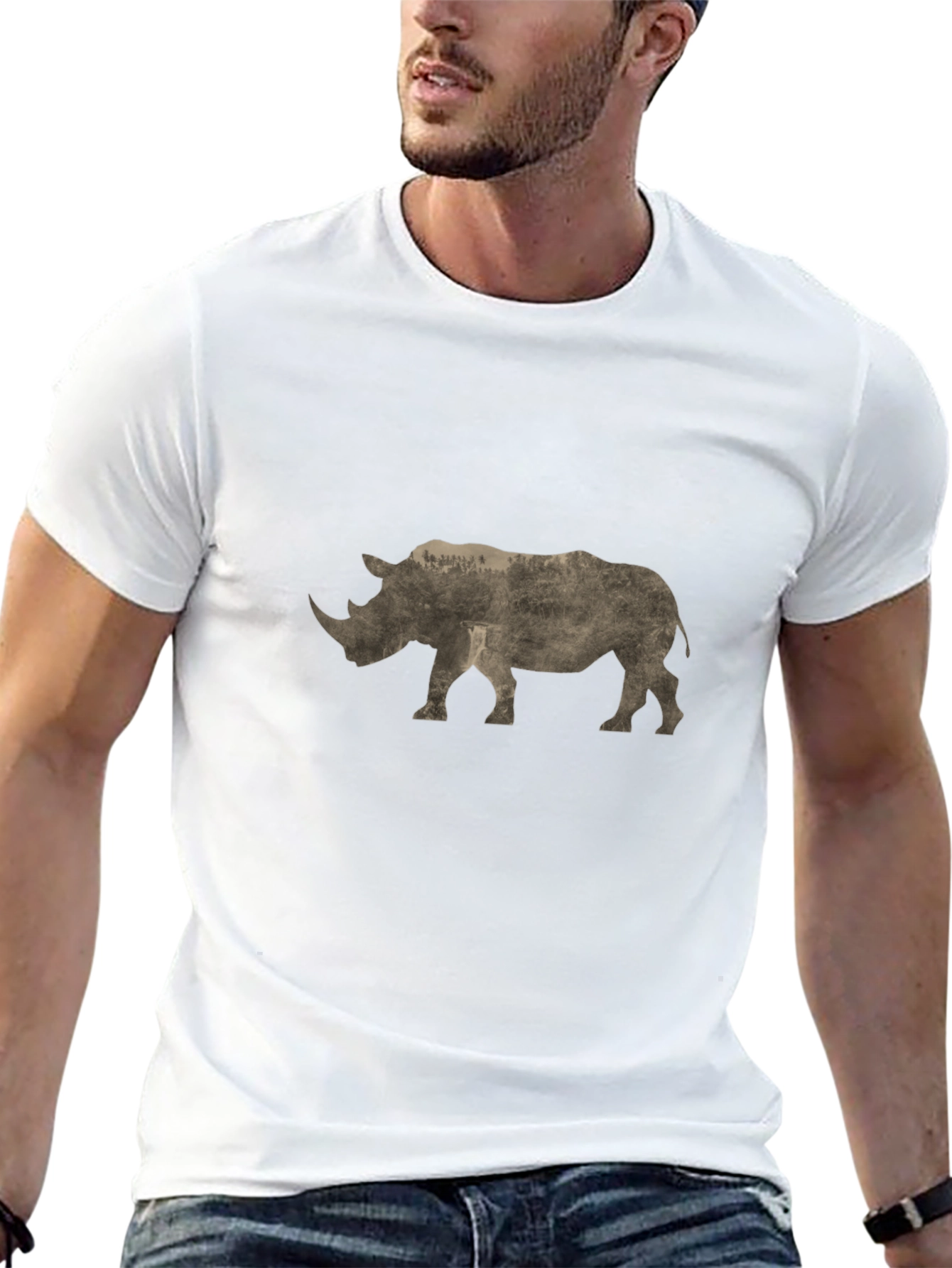 Rhinoceros Graphic Print Black T-Shirt