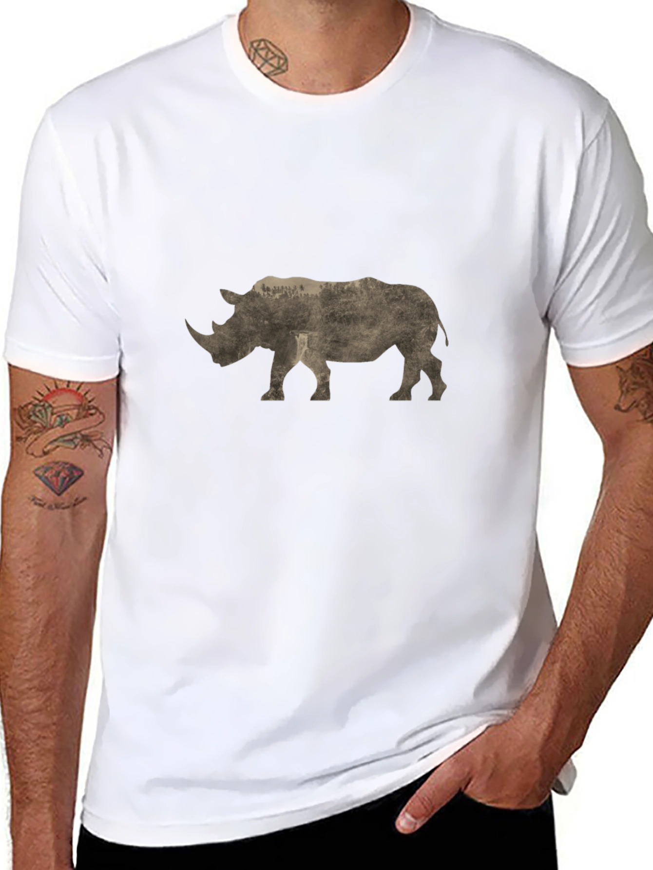 Rhinoceros Graphic Print Black T-Shirt