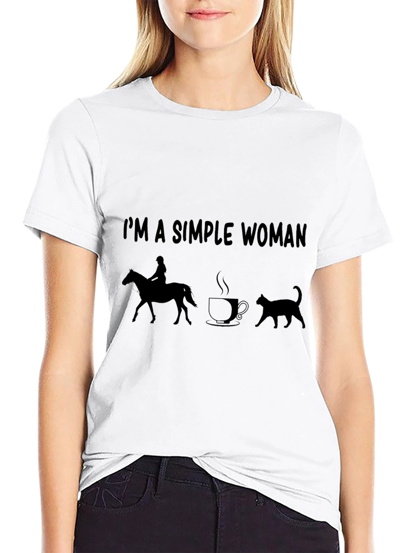 Simple Woman Horse Coffee Cat T-Shirt