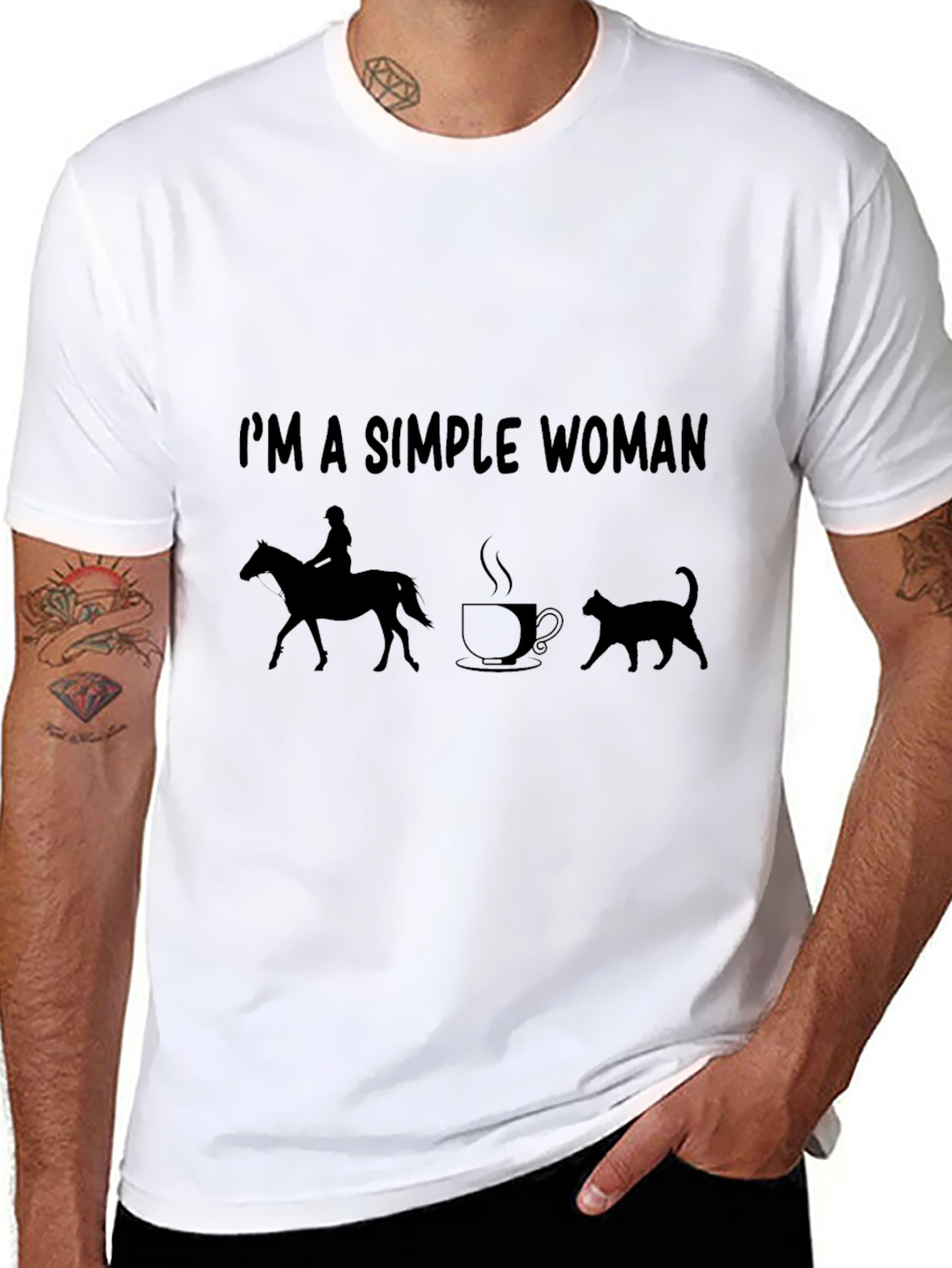 Simple Woman Horse Coffee Cat T-Shirt