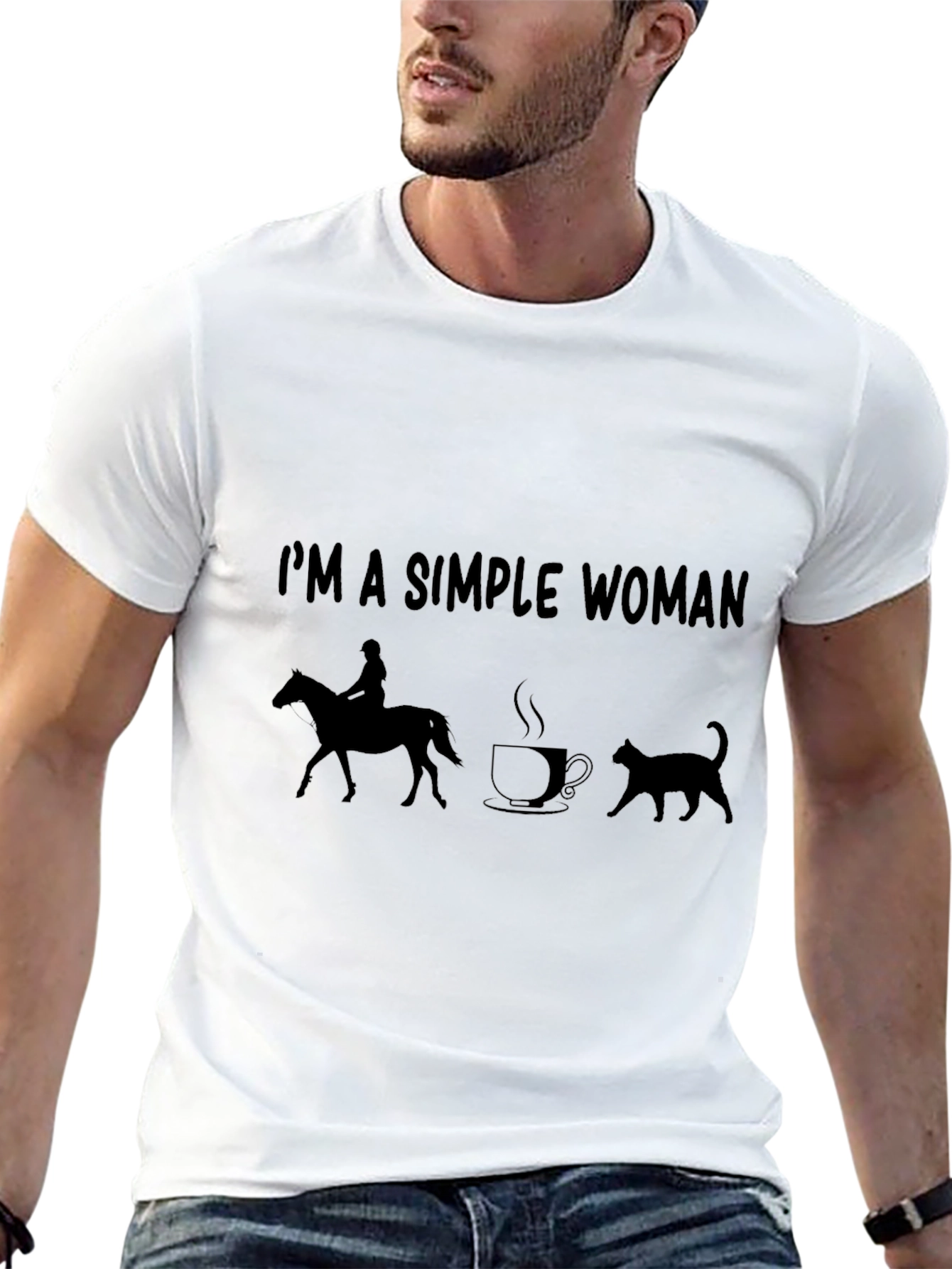 Simple Woman Horse Coffee Cat T-Shirt