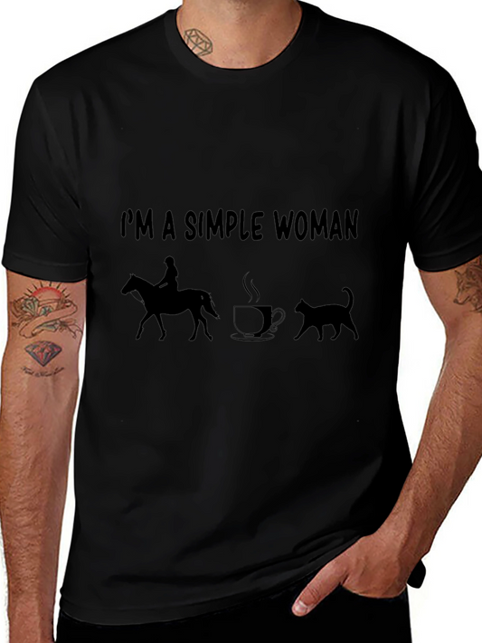 Simple Woman Horse Coffee Cat T-Shirt