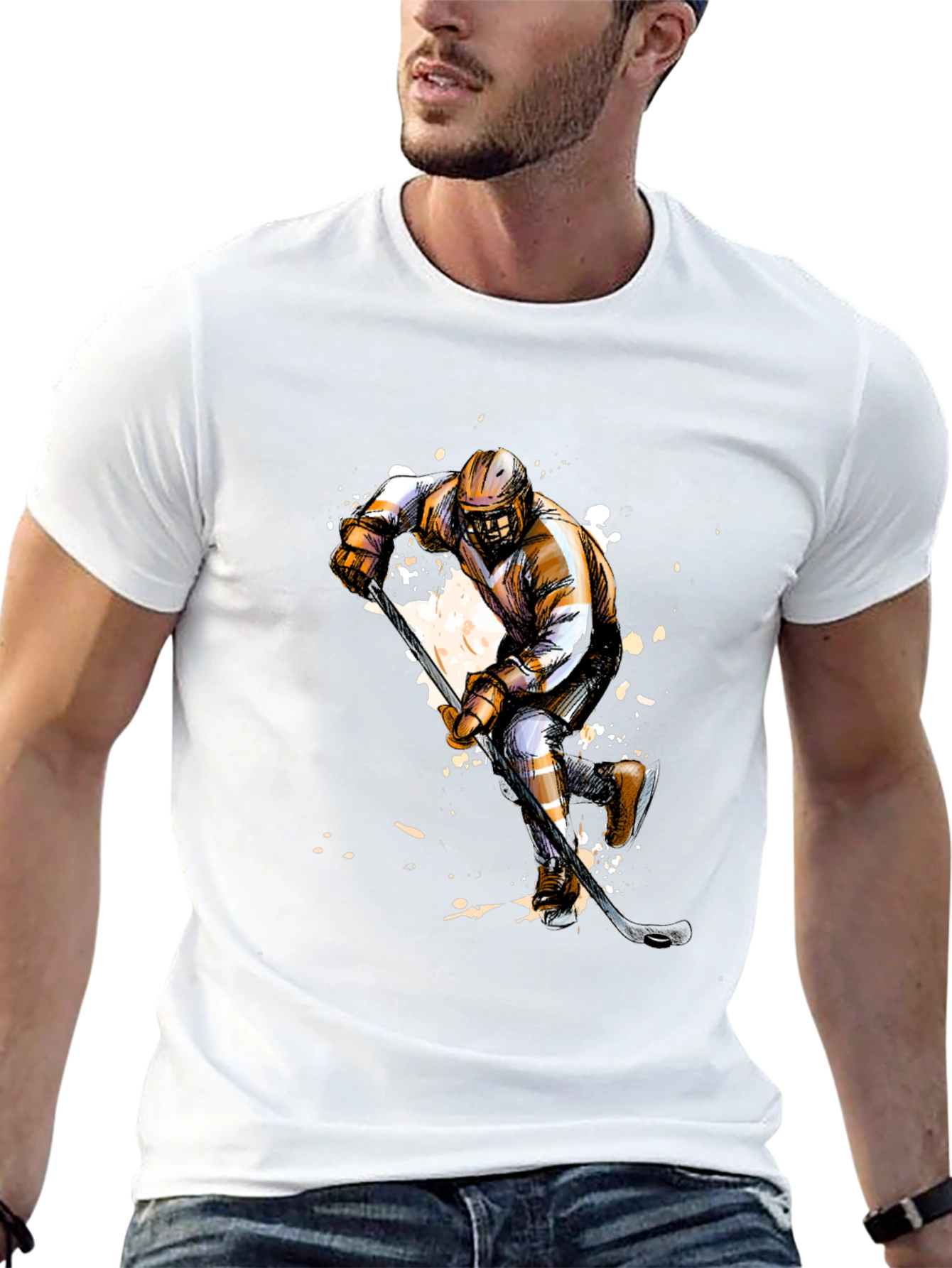 Hockey Player Graphic T-Shirt - Black