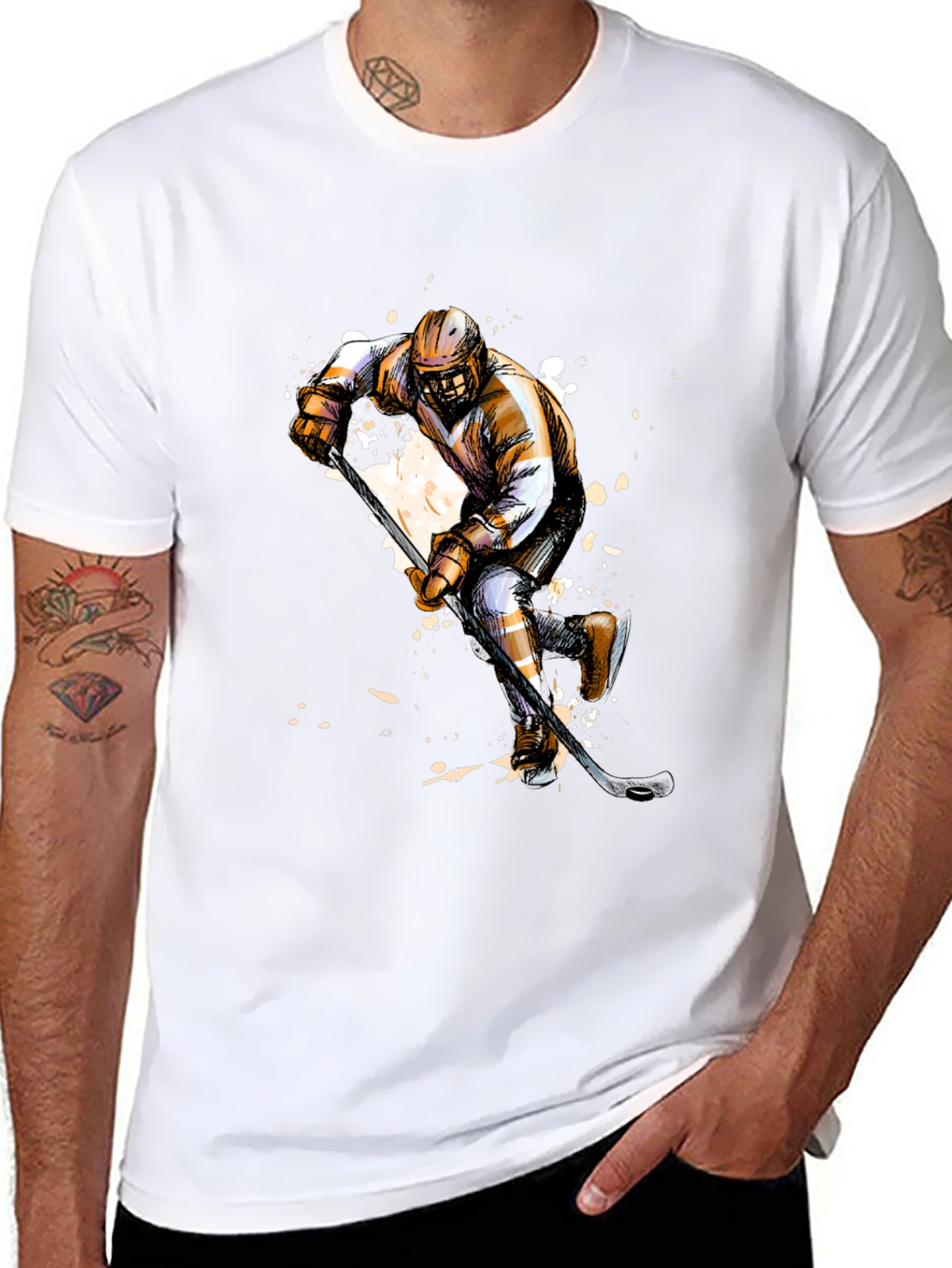 Hockey Player Graphic T-Shirt - Black