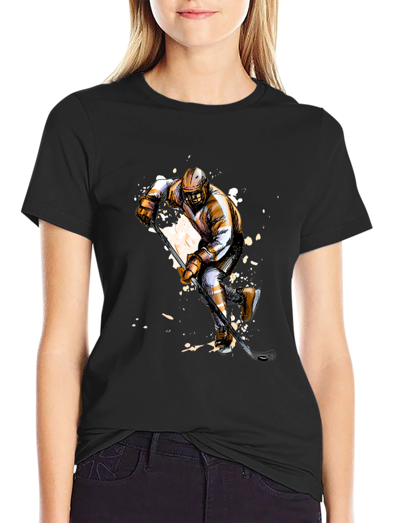 Hockey Player Graphic T-Shirt - Black