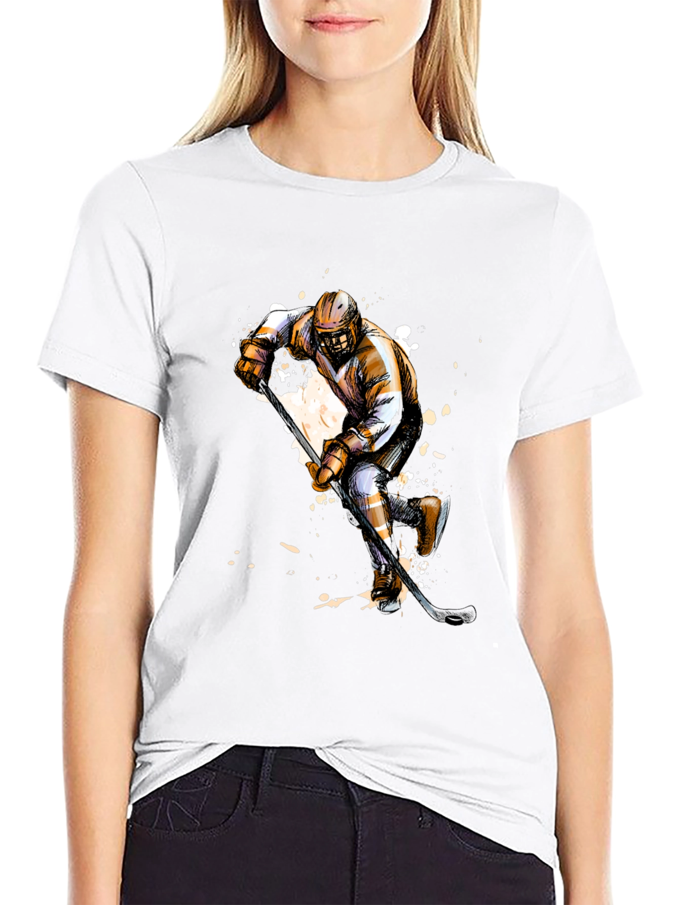 Hockey Player Graphic T-Shirt - Black