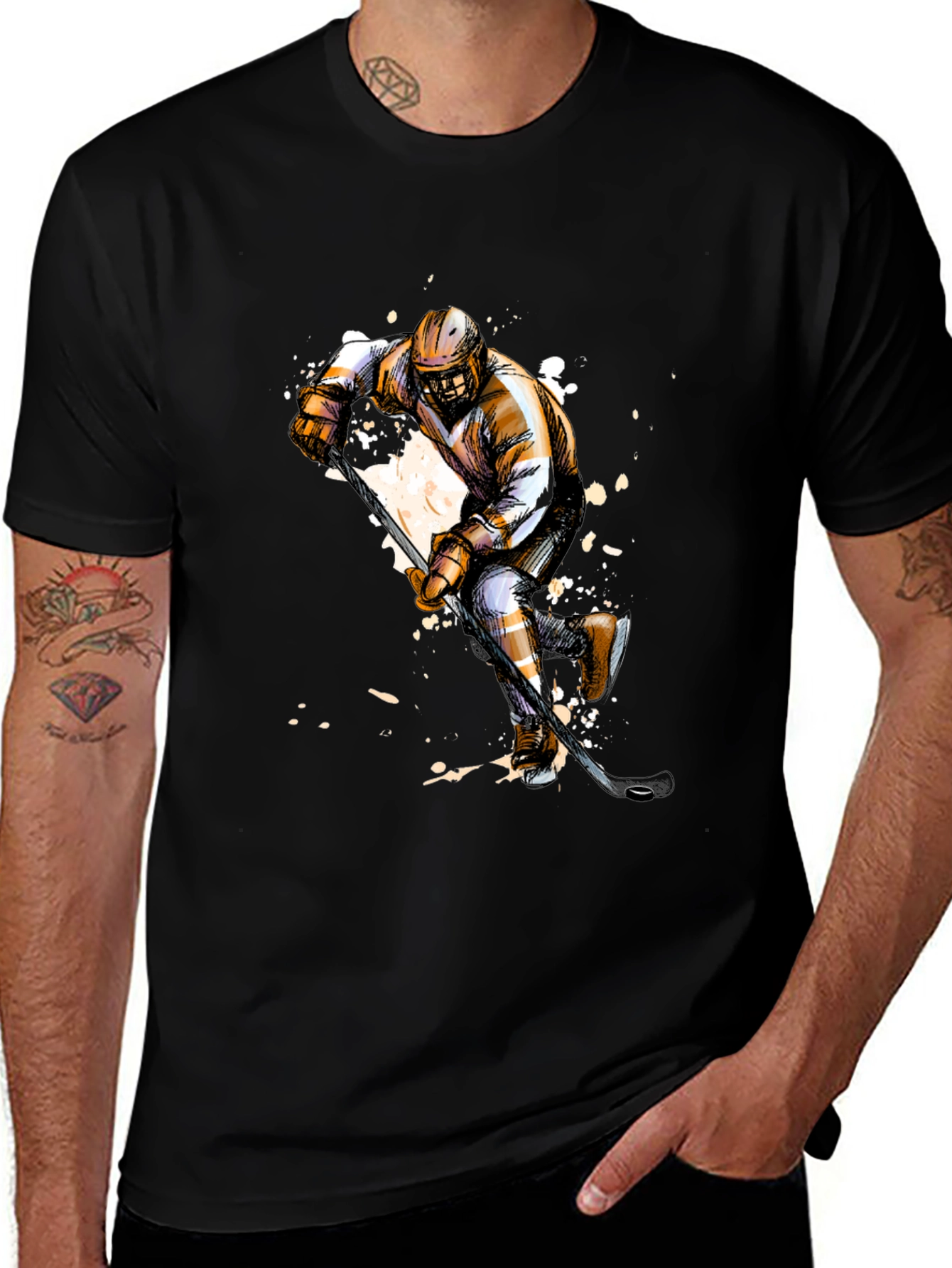 Hockey Player Graphic T-Shirt - Black