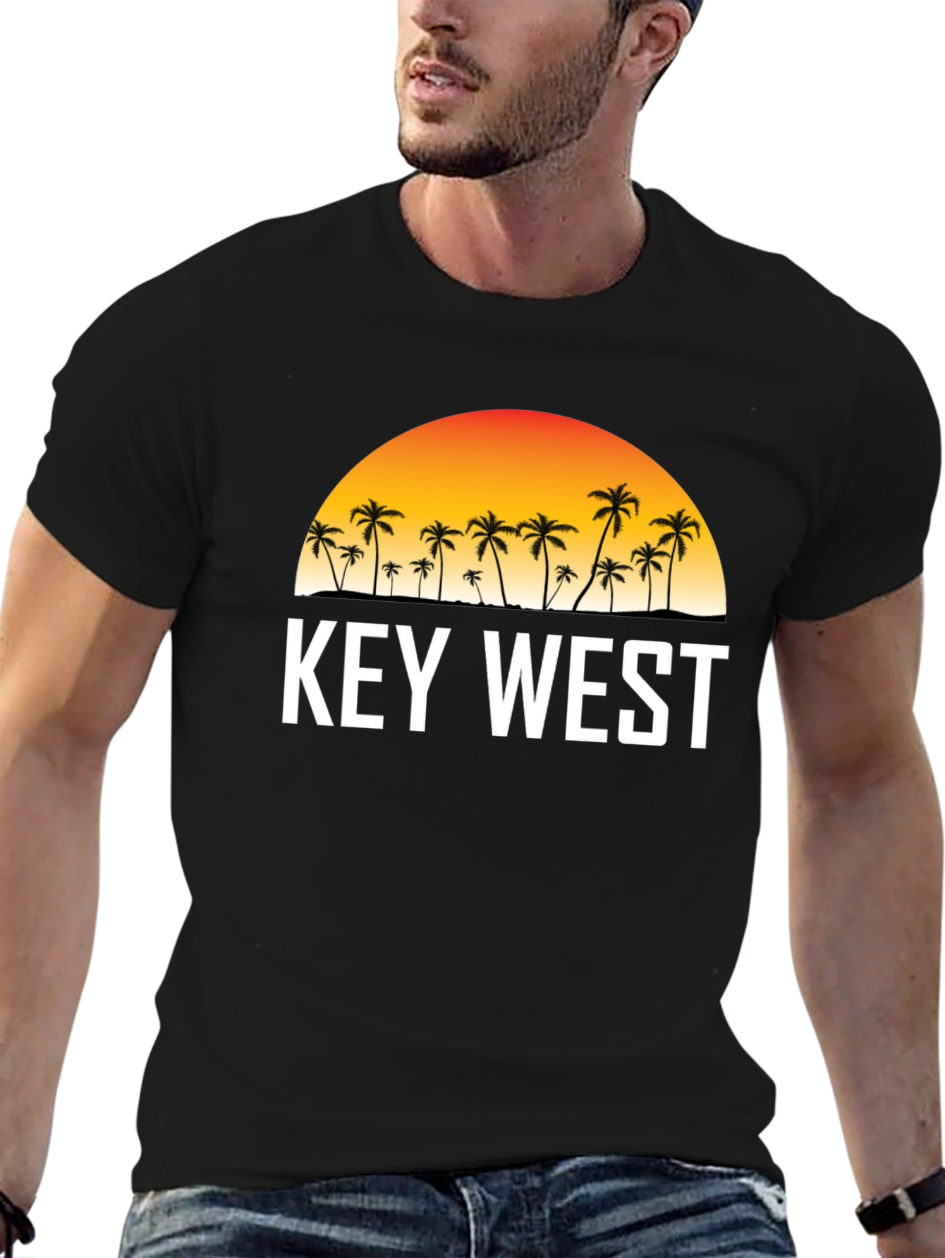 Key West Sunset Palm Tree Graphic Tee - Black