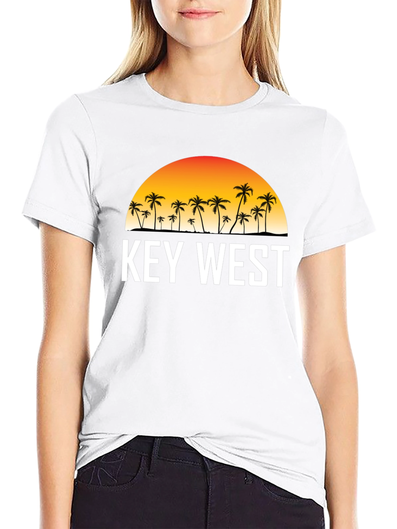 Key West Sunset Palm Tree Graphic Tee - Black