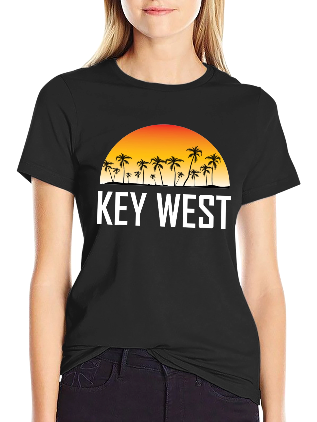 Key West Sunset Palm Tree Graphic Tee - Black