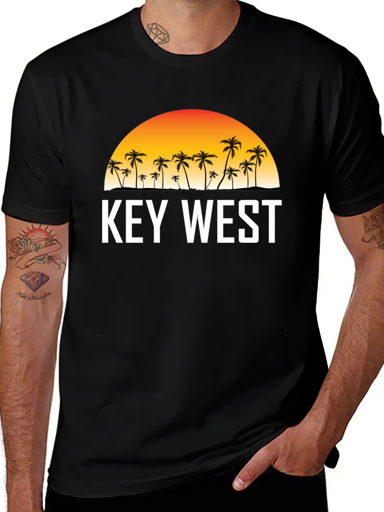 Key West Sunset Palm Tree Graphic Tee - Black