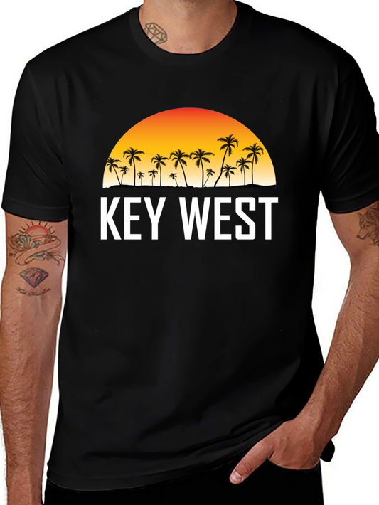 Key West Sunset Palm Tree Graphic Tee - Black