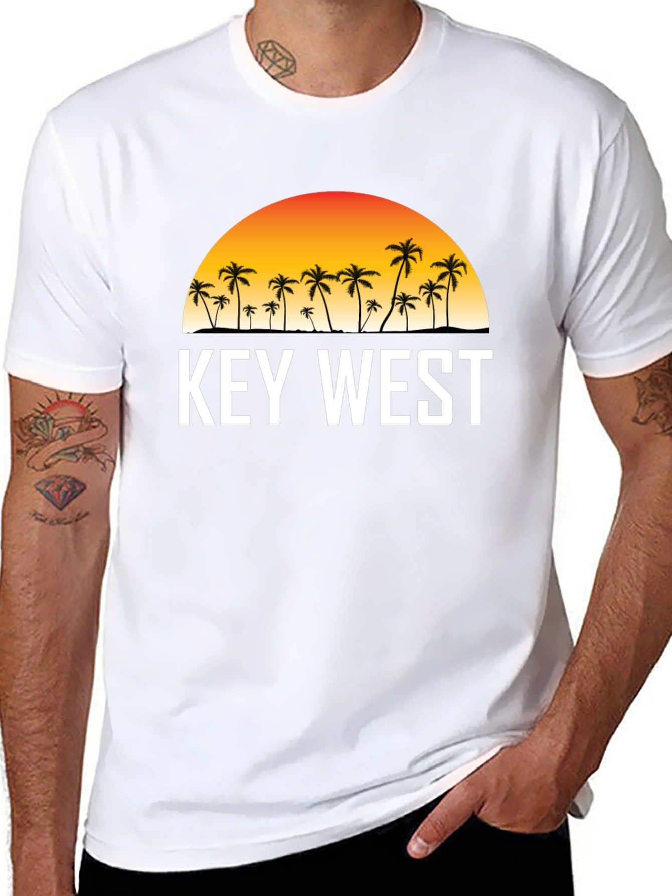 Key West Sunset Palm Tree Graphic Tee - Black