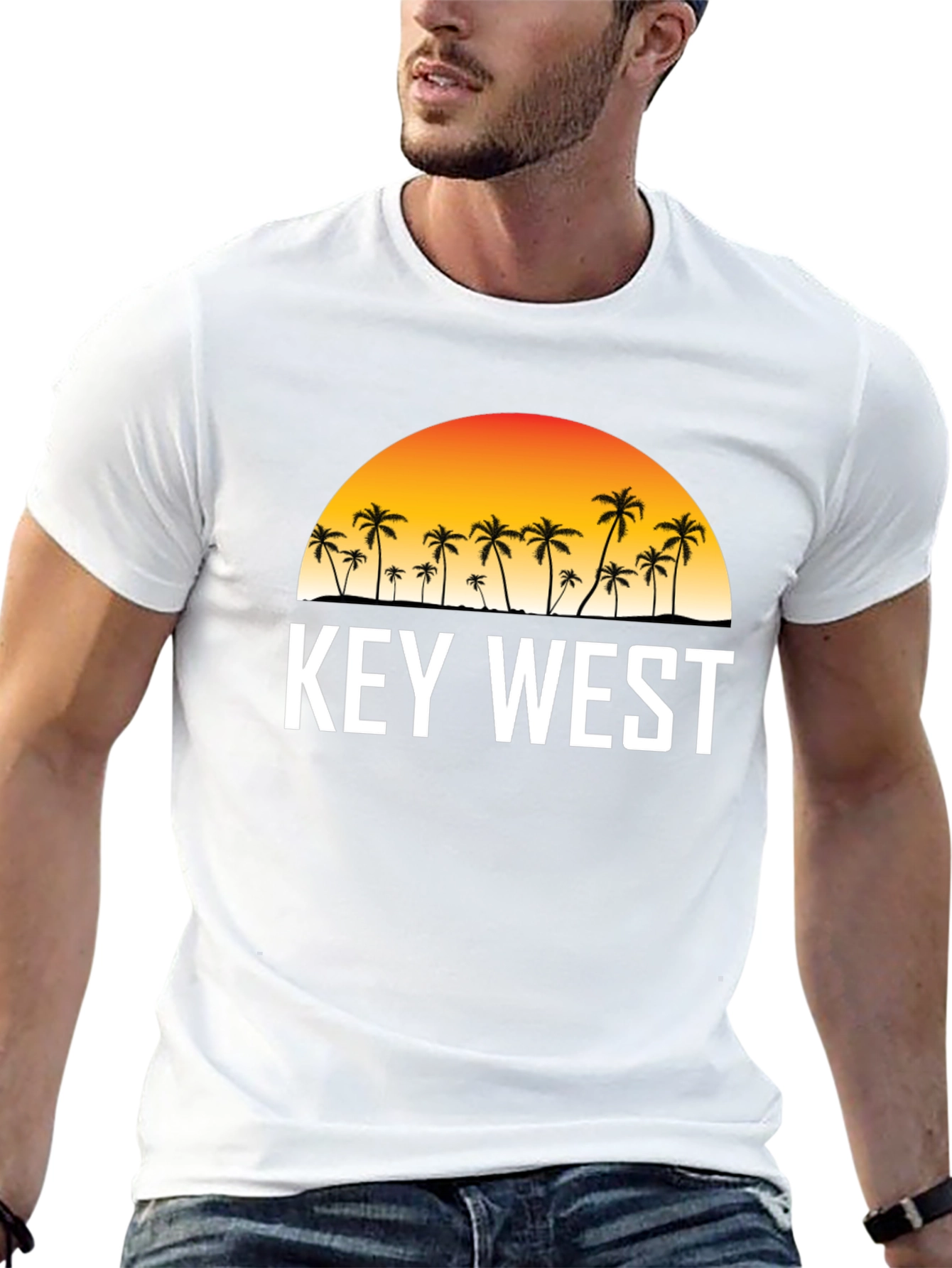 Key West Sunset Palm Tree Graphic Tee - Black