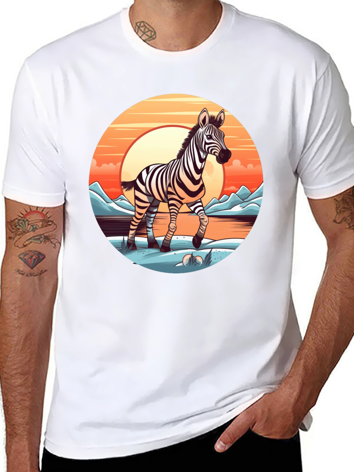 Zebra Sunset Graphic Tee - Black Cotton Comfort