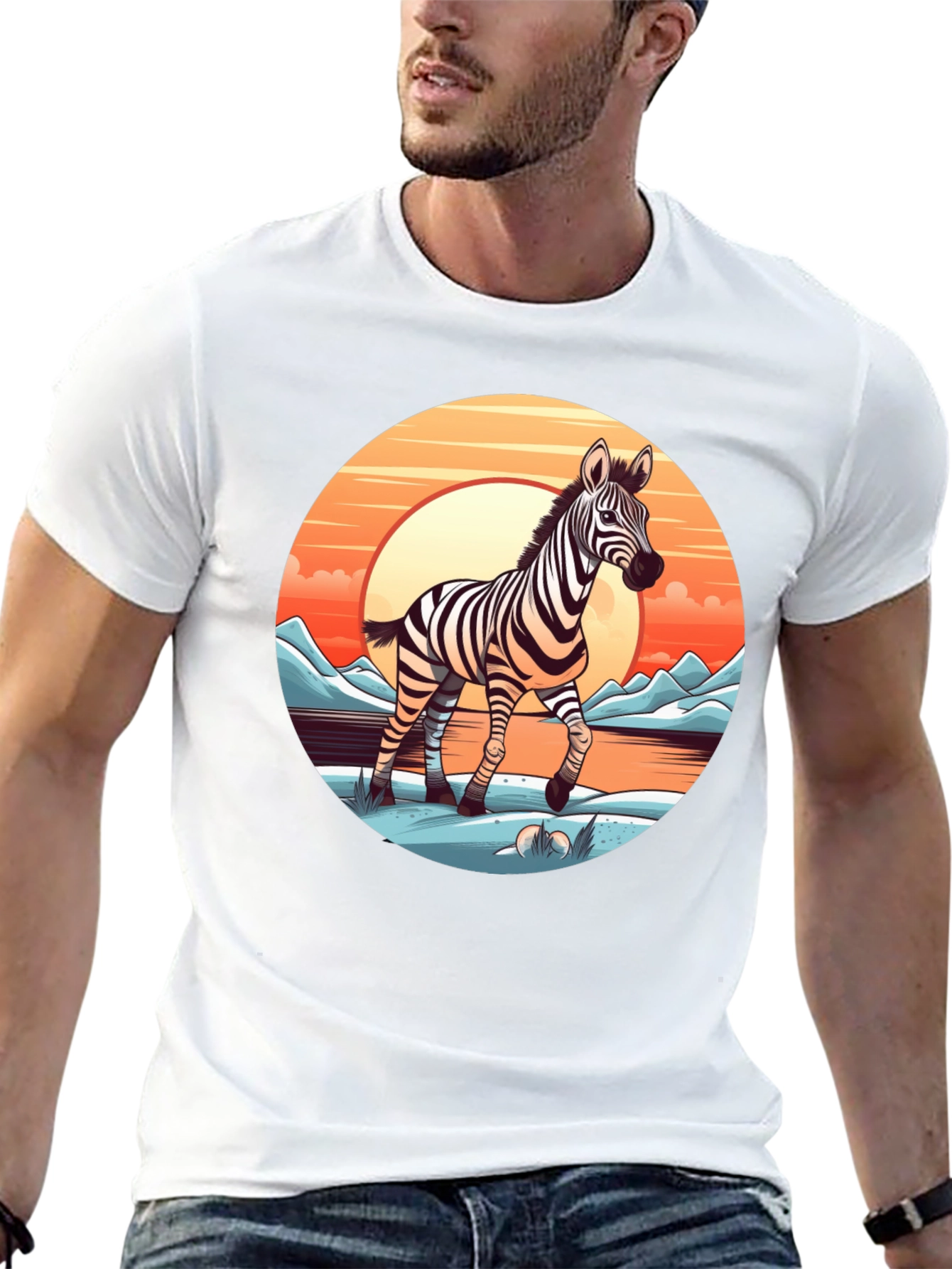 Zebra Sunset Graphic Tee - Black Cotton Comfort