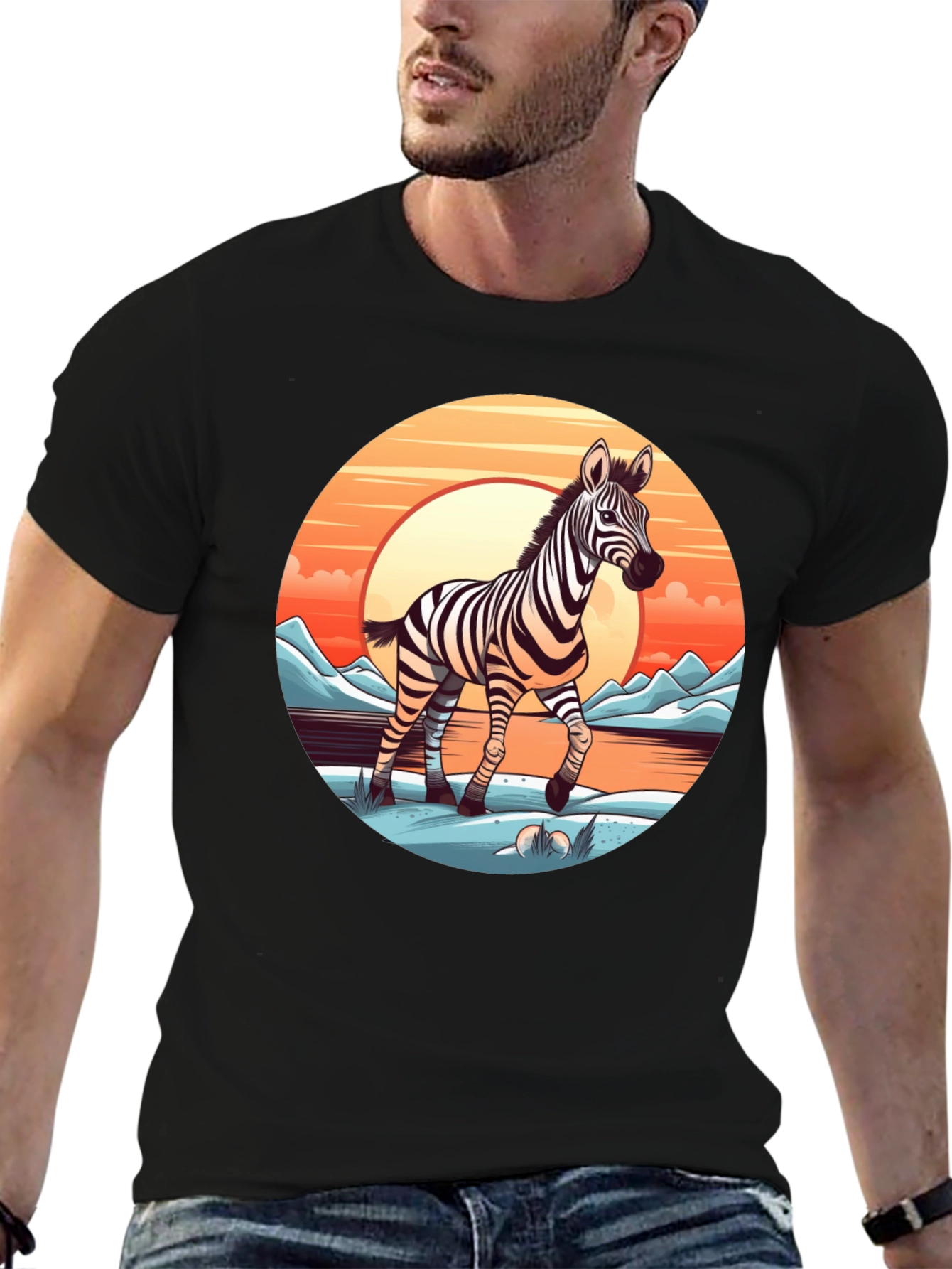 Zebra Sunset Graphic Tee - Black Cotton Comfort