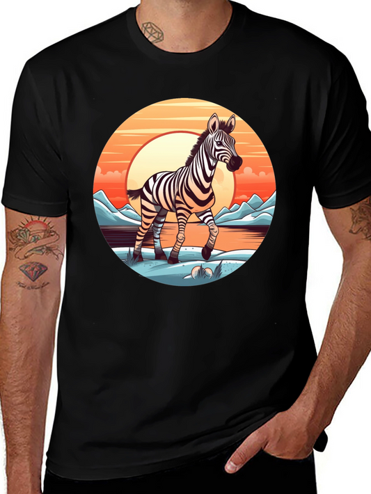 Zebra Sunset Graphic Tee - Black Cotton Comfort